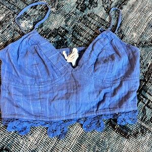 Free People Blue Camisole with Floral Lace Trim medium cropped
